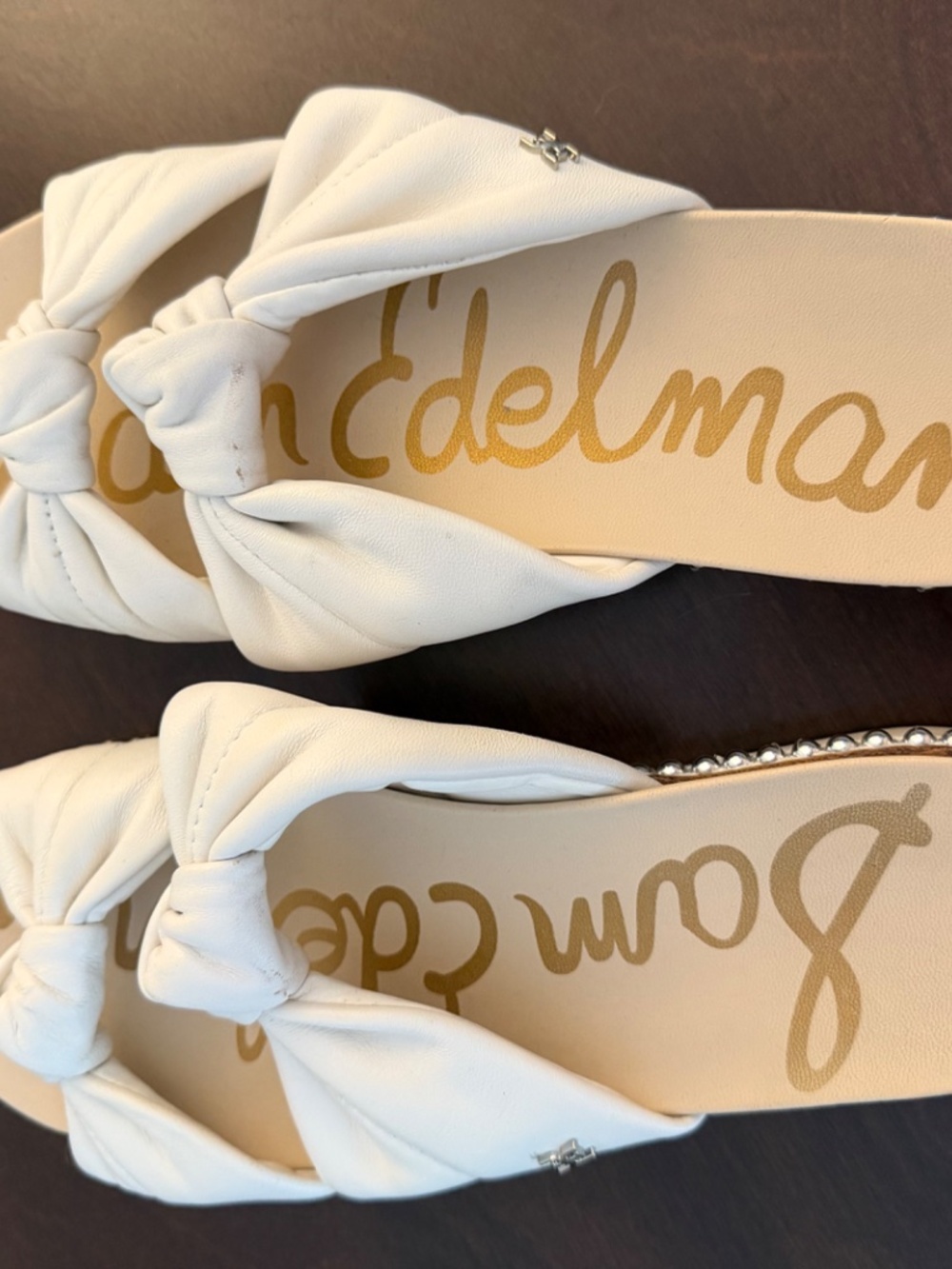 Sam Edelman Alyse White Leather Knotted Studded Slide Sandals Size 9 - Picture 4 of 4